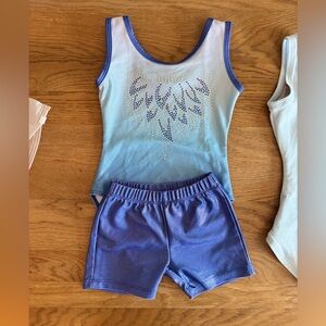 Blue Gradient Gymnastics Leotard and Shorts Set